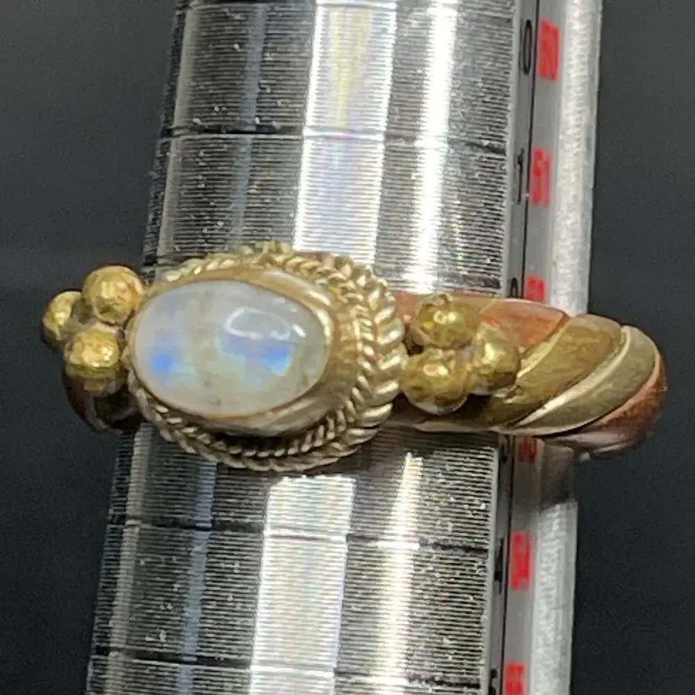 Artisan Mixed Metal Sterling Silver Gold Tone Labradorite Boho Ring Sz 6
